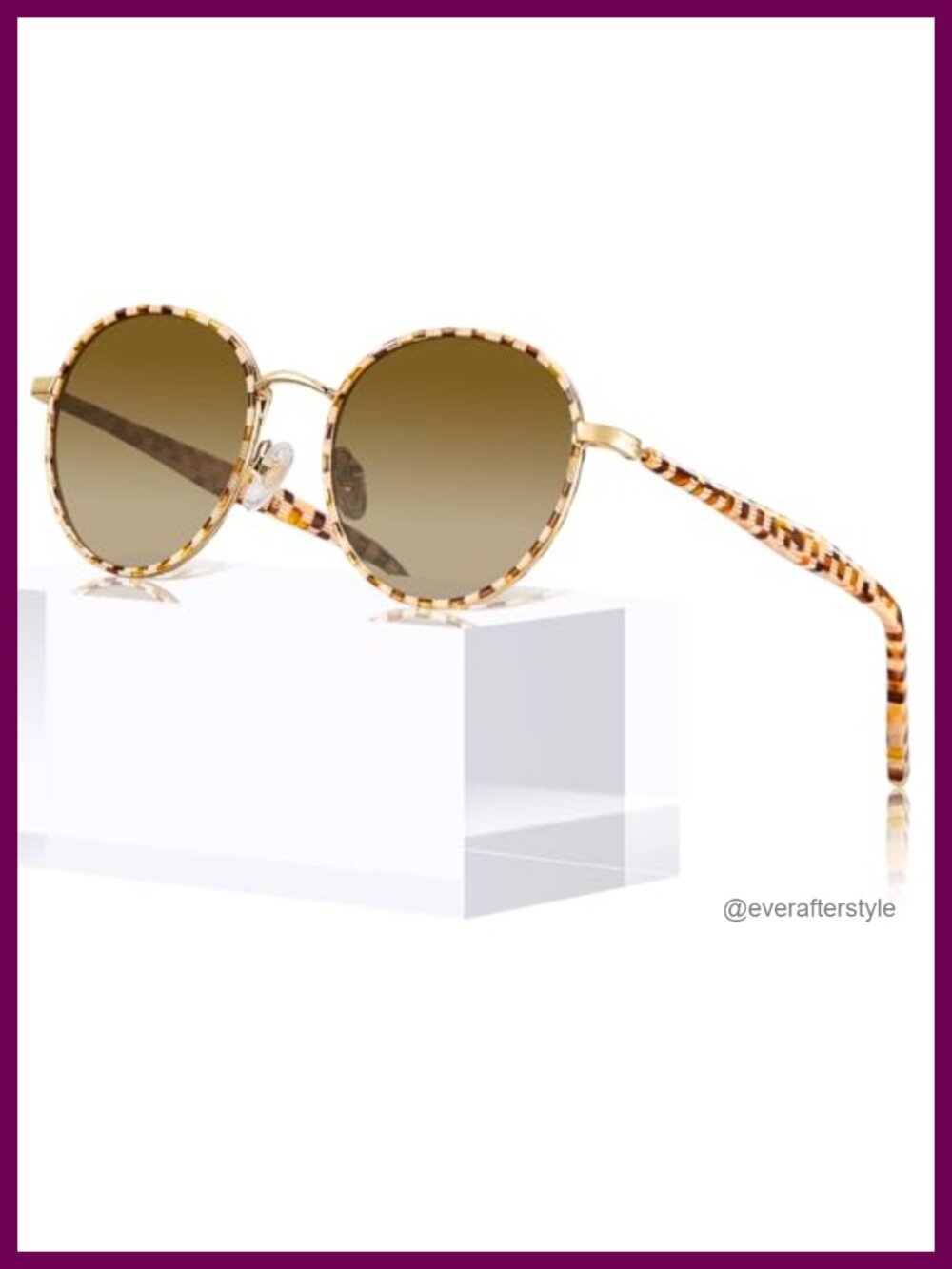 Retro Round Polarized Sunglasses Italian Acetate Metal Frame UV Protection Women